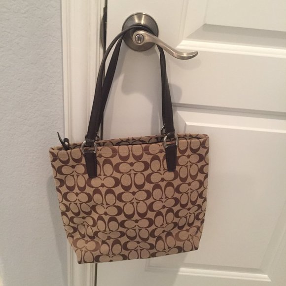 Coach Signature Canvas Stripe Tote Shoulder Bags